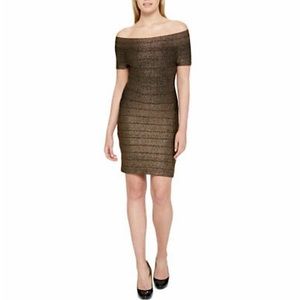 GUESS | Off The Shoulder Metallic Bandage Bodycon Dress